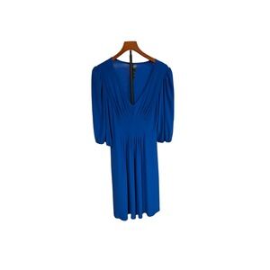 NWT Bisou Bisou Michele Bohbot Blue V-Neck Puff Sleeve Pleated Cocktail Dress 12